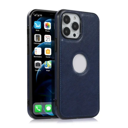 Coque en cuir véritable avec bordure silicone - Bleu
