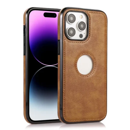 Coque en cuir véritable avec bordure silicone - Gold