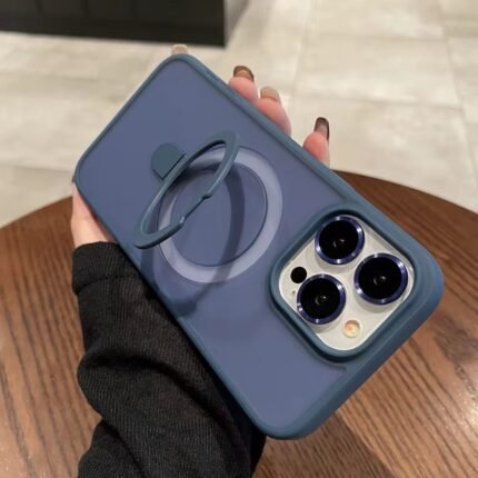 Coque en silicone semi-transparente avec lentilles de protection caméra et support MagSafe - Bleu