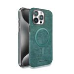 Coque en cuir élégante à texture marbre, compatible MagSafe - Vert