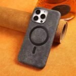 Coque en cuir élégante à texture marbre, compatible MagSafe - Gris foncé – Image 2