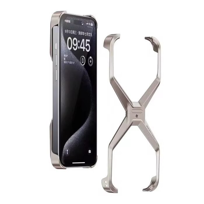Coque de luxe en aluminium sans cadre en forme de X - Argent – Image 1
