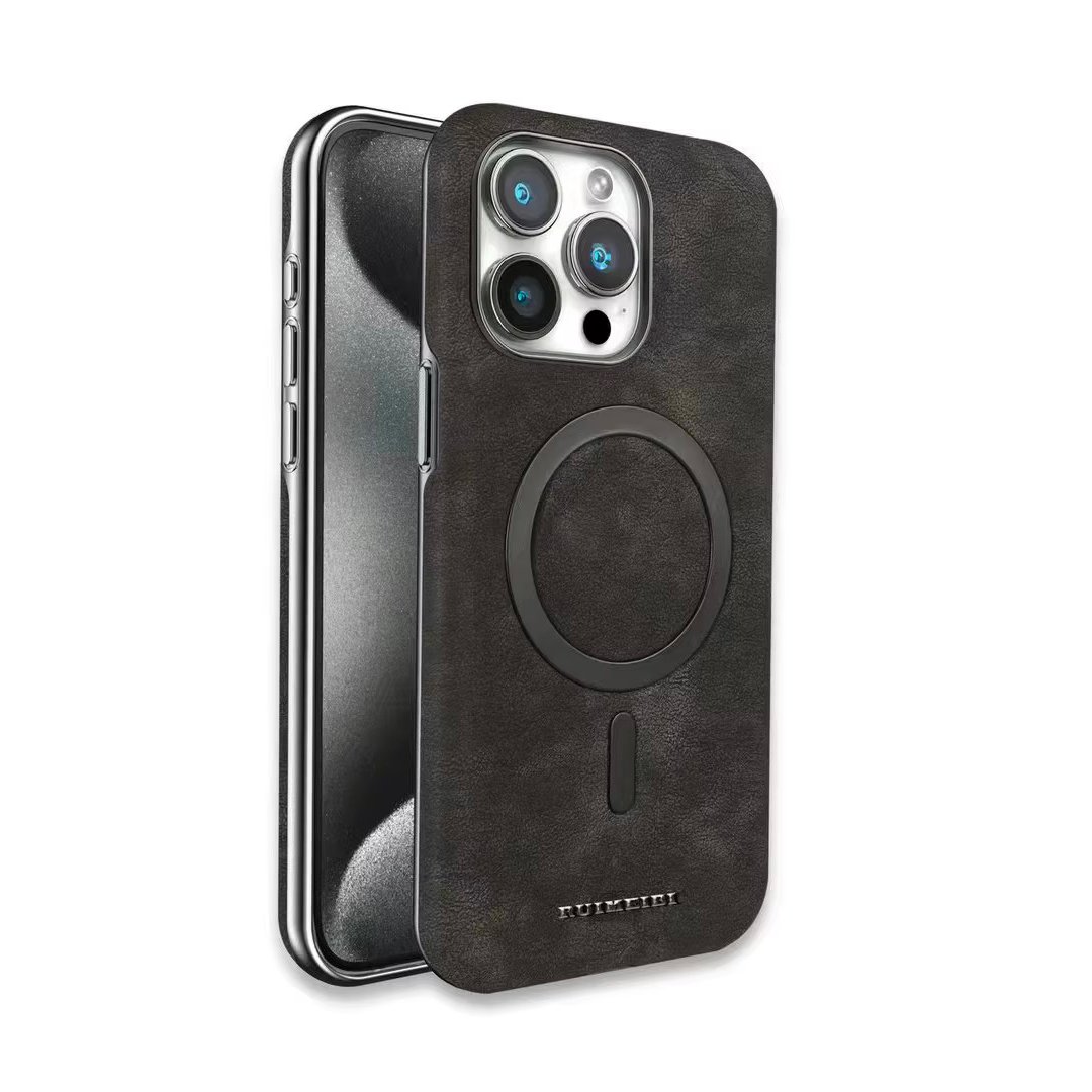 ccc Coque en cuir élégante à texture marbre, compatible MagSafe - Gris foncé – Image 1