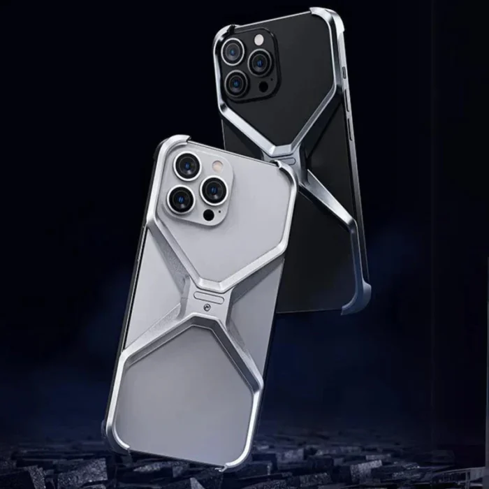 Coque de luxe en aluminium sans cadre en forme de X - Gris – Image 2