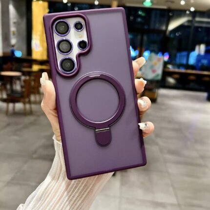 Coque en silicone semi-transparente avec lentilles de protection caméra et support MagSafe - Purple