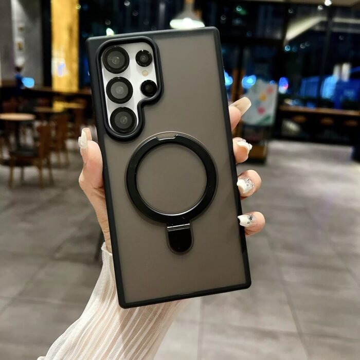 Coque en silicone semi-transparente avec lentilles de protection caméra et support MagSafe - Noir – Image 1