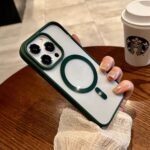 Coque en silicone transparente à bordure verte compatible MagSafe – Image 2