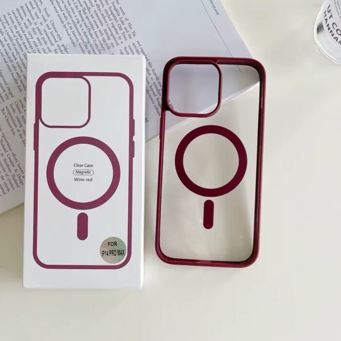 Coque en silicone transparente à bordure rouge bordeaux  compatible MagSafe – Image 3
