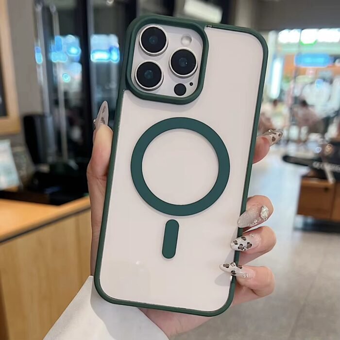 Coque en silicone transparente à bordure verte compatible MagSafe – Image 3