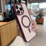 Coque en silicone transparente à bordure rouge bordeaux  compatible MagSafe