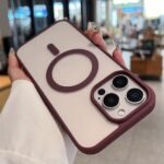 Coque en silicone transparente à bordure rouge bordeaux  compatible MagSafe – Image 4