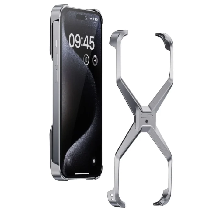 Coque de luxe en aluminium sans cadre en forme de X - Argent – Image 1