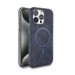 Coque en cuir élégante à texture marbre, compatible MagSafe - Bleu