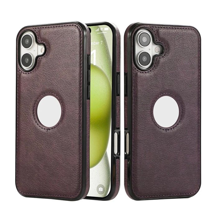 Coque en cuir véritable avec bordure silicone – Purple – Image 1