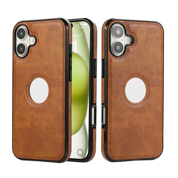 Coque en cuir véritable avec bordure silicone – Gold – Image 1