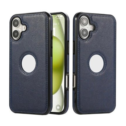 Coque en cuir véritable avec bordure silicone – Bleu