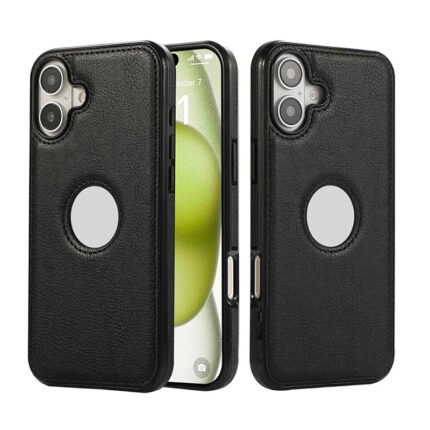 Coque en cuir véritable avec bordure silicone – Noir