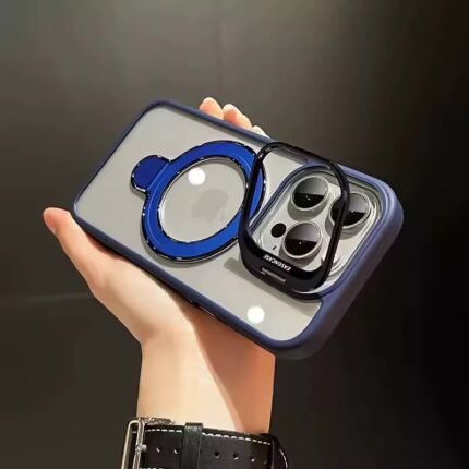 Coque en silicone transparente avec lentilles de protection caméra et support MagSafe - Bleu