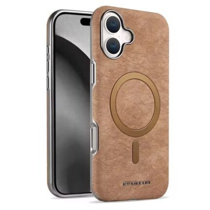 Coque en cuir élégante à texture marbre, compatible MagSafe - Gold