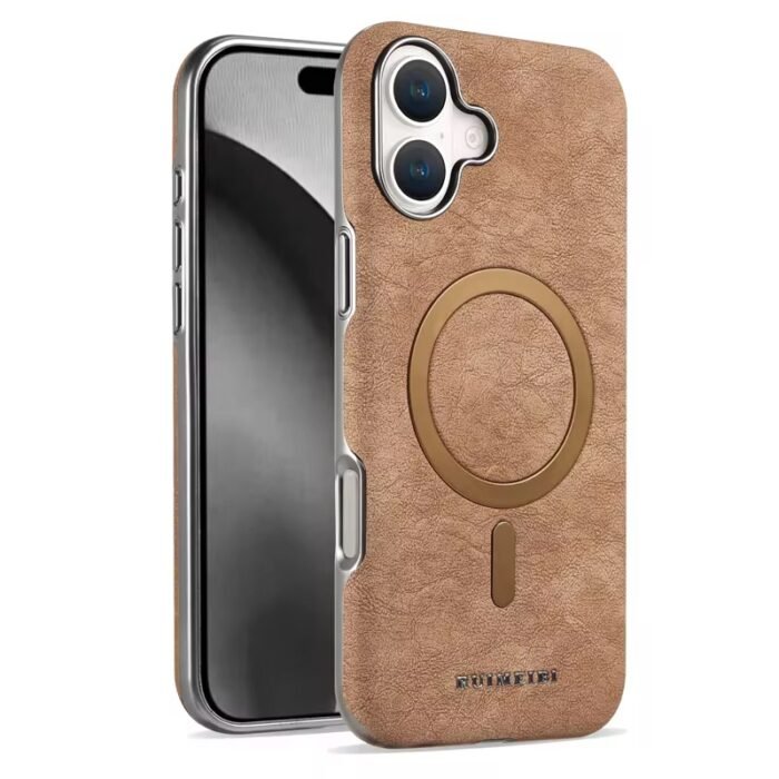 Coque en cuir élégante à texture marbre, compatible MagSafe - Gold – Image 1