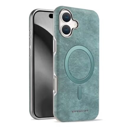 Coque en cuir élégante à texture marbre, compatible MagSafe - Vert