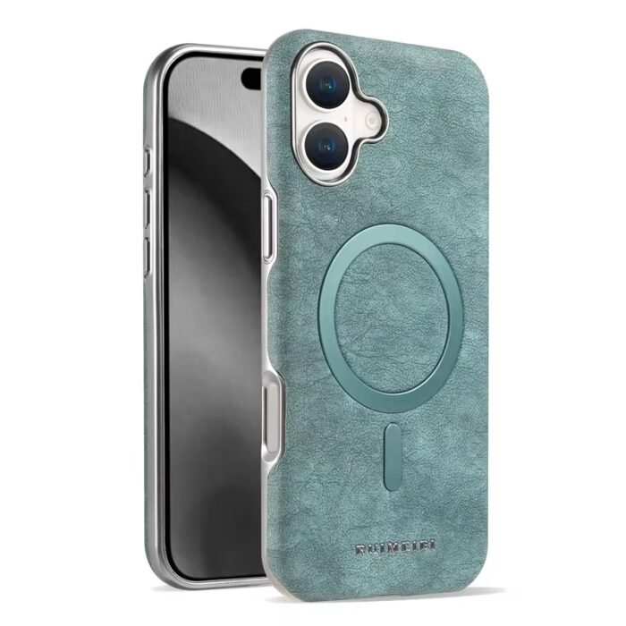 Coque en cuir élégante à texture marbre, compatible MagSafe - Vert – Image 1