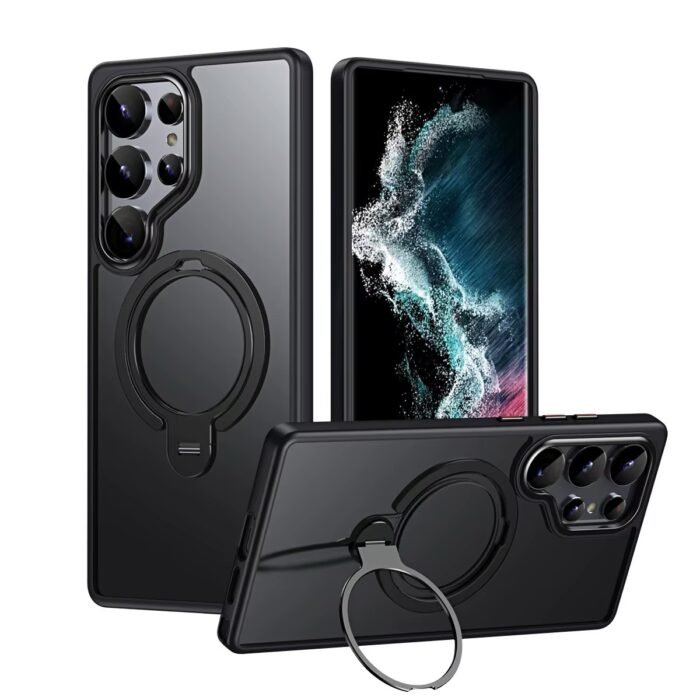 Coque en silicone semi-transparente avec support MagSafe - Noir – Image 1