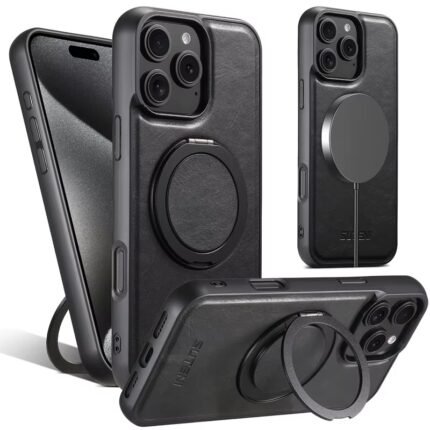 Coque en cuir avec support MagSafe - Noir