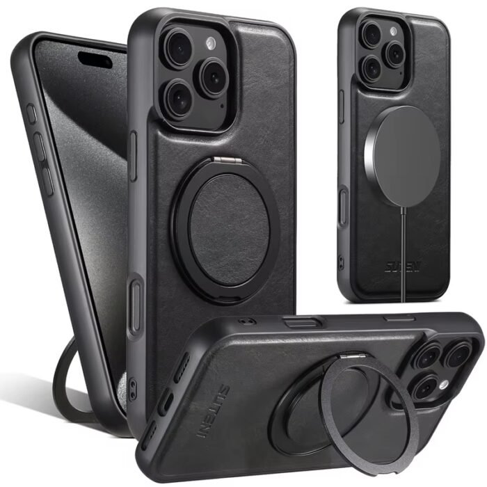 Coque en cuir avec support MagSafe - Noir – Image 1